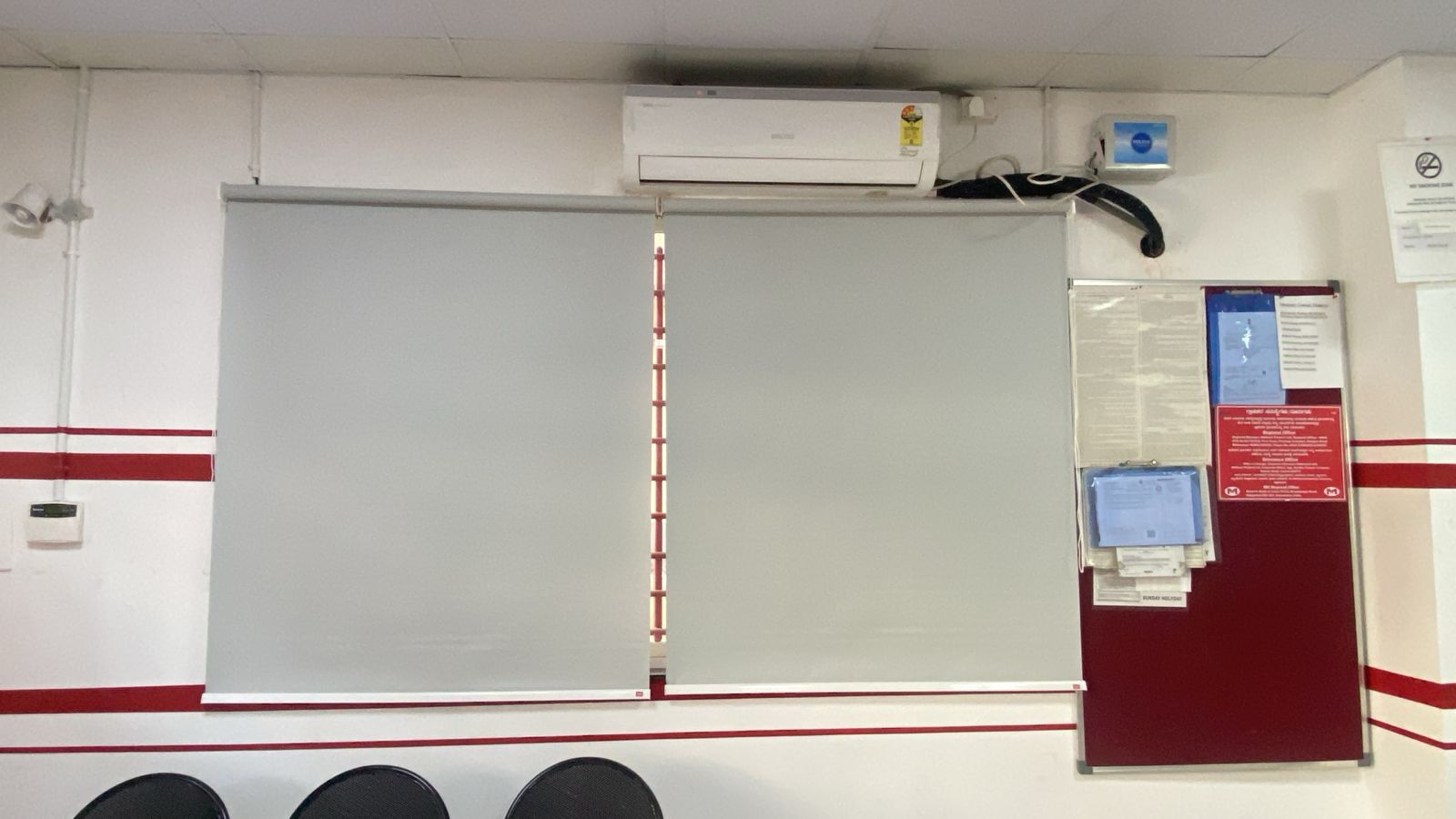 Office Grey Roller Blinds Double Window