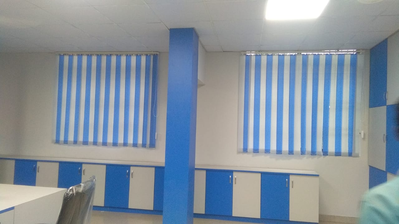 Blue White Striped Vertical Blinds Office